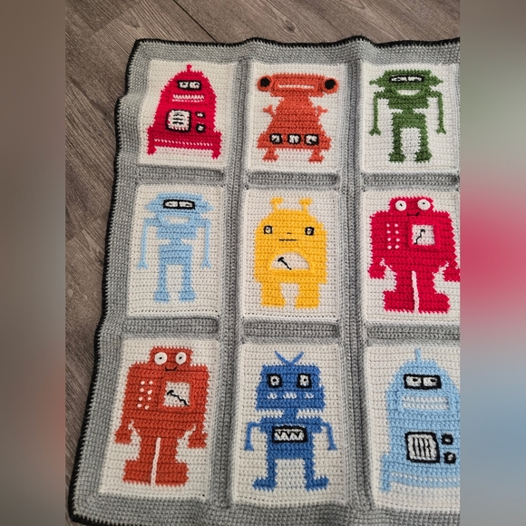 Hand-Crocheted Robot Baby Blanket - Picture 4 of 5